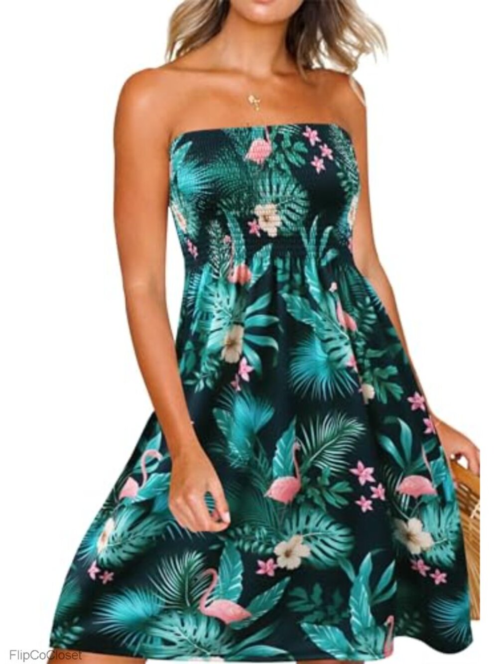 Strapless Sundress Beach Cover Up Tube Top Floral Dress Summer